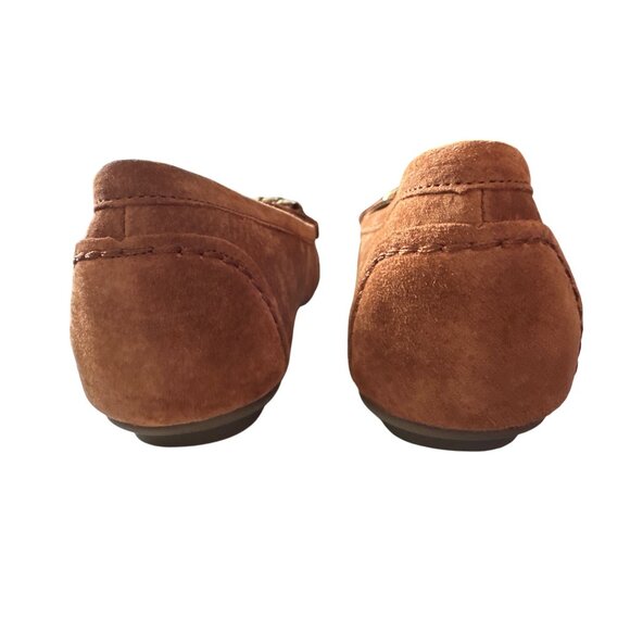 Vionic Mesa Tan Suede Moccasins Gold Chain Detail Leopard Print Insole Size 9.5 - Picture 6 of 7